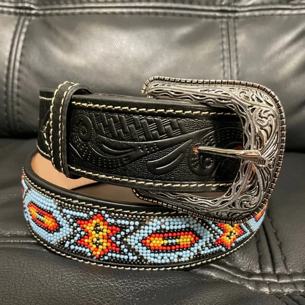 SOLD Western Leather Belt With Beads